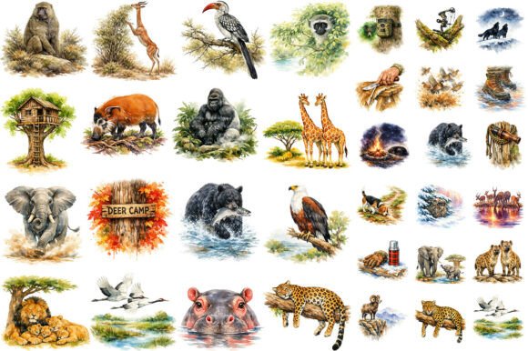 Download 105 Safari Animal Watercolor Sublimation - Animal watercolor Collection