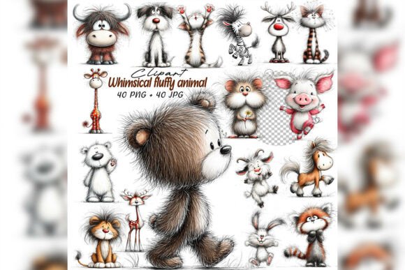 Download Whimsical Fluffy Animal Clipart Set - Animal clipart set Collection