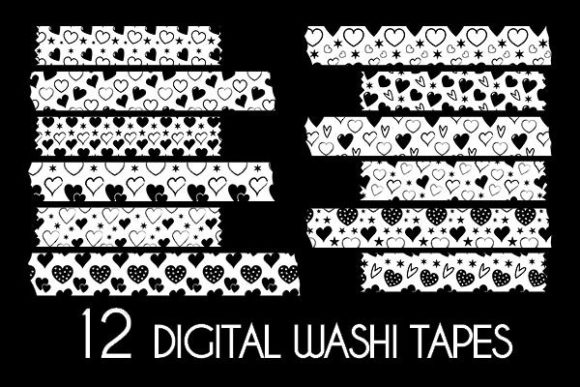Download Black White Hearts Washi Tapes Patterns - Washi tapes Collection