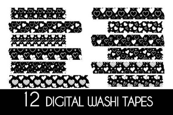 Download Black White Hearts Washi Tapes Patterns - Washi tapes Collection