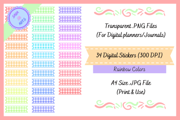 Download Cute Rainbow Gingham Washi Tapes Sticker - Premium Resources