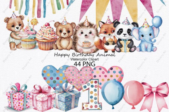 Download Happy Birthday Animal Watercolor Clipart - Animal watercolor Collection