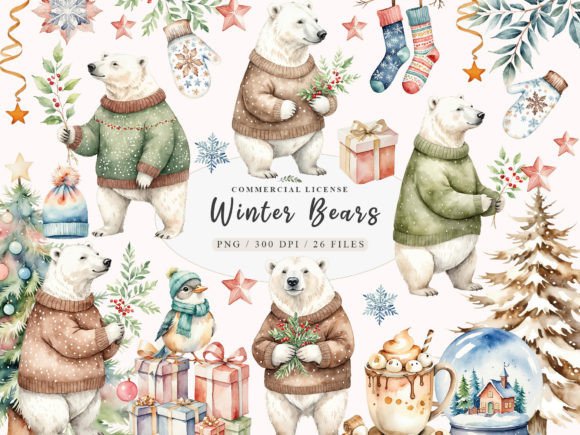 Download Polar Bear Clipart, Winter Bear Clipart, - Winter Collection