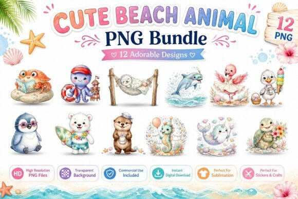 Download Cute Beach Animal Watercolor PNG Clipart - Animal watercolor Collection