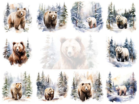 Download Bear in Winter Watercolor Clipart Bundle - Winter Collection