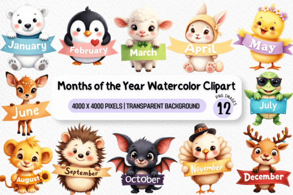 Download Months Clipart Animal Watercolor Clipart - Animal watercolor Collection