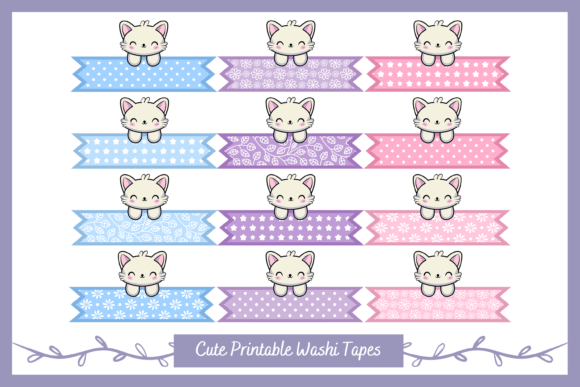 Download Printable Washi Tapes with Cute Cat - Washi tapes Collection