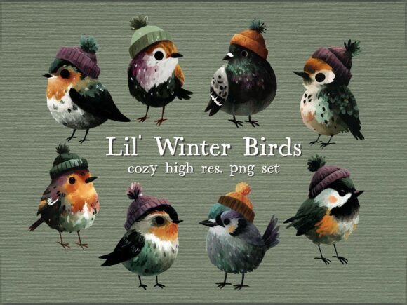 Download Lil' Winter Birds | Cozy Clipart Set - Winter Collection