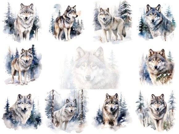 Download Wolf in Winter Watercolor Clipart Bundle - Winter Collection