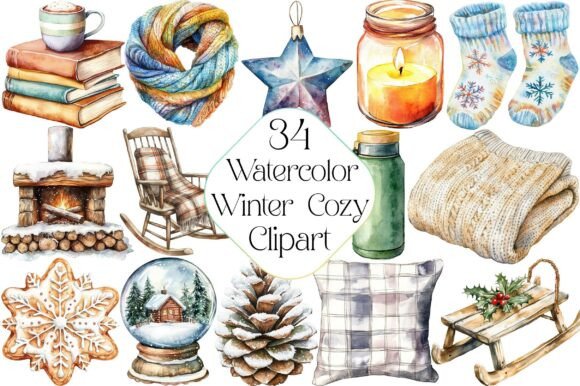 Download Watercolor Winter Cozy Clipart - Winter Collection