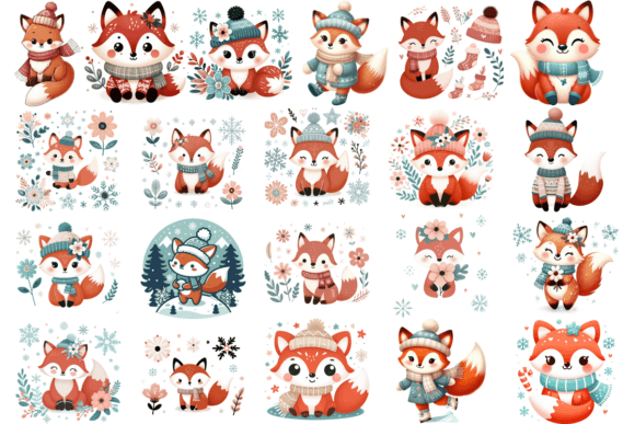Download 21 Cute Winter Fox Clipart PNG Bundle - Winter Collection