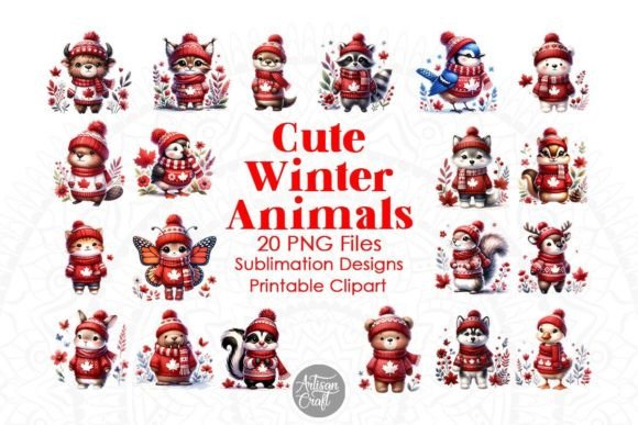 Download Cute Winter Animals with Maple Leaf Bundle - Winter Collection