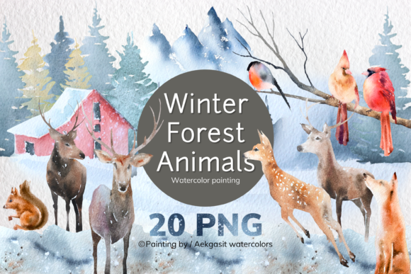 Download Watercolor Winter Forest Animals PNG - Winter Collection