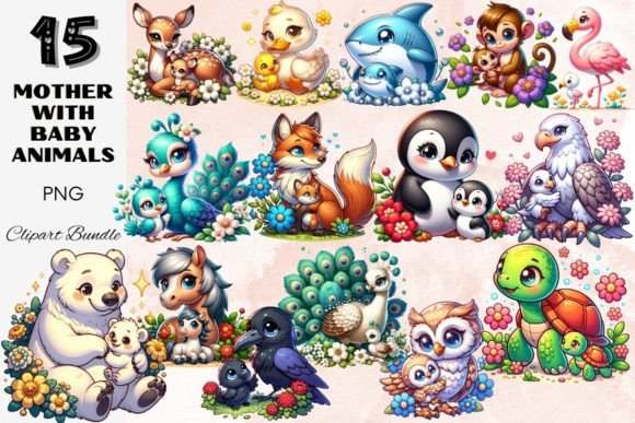 Download Cute Mother &amp; Baby Animal Clipart Set - Animal clipart set Collection