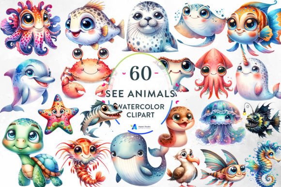 Download 60+ Pastel Sea Animal Watercolor Clipart - Animal watercolor Collection