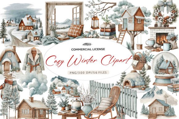 Download Watercolor Cozy Winter Clipart - Winter Collection