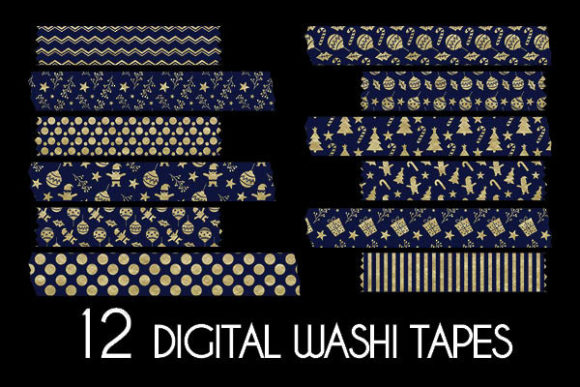 Download Christmas Blue Gold Washi Tapes Patterns - Washi tapes Collection