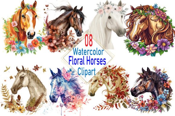Download Horses Floral Flowers Animal Watercolor - Animal watercolor Collection